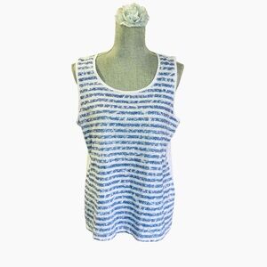 Chicos by Chicos Sequin Tank Striped Blue and White (Size 2)